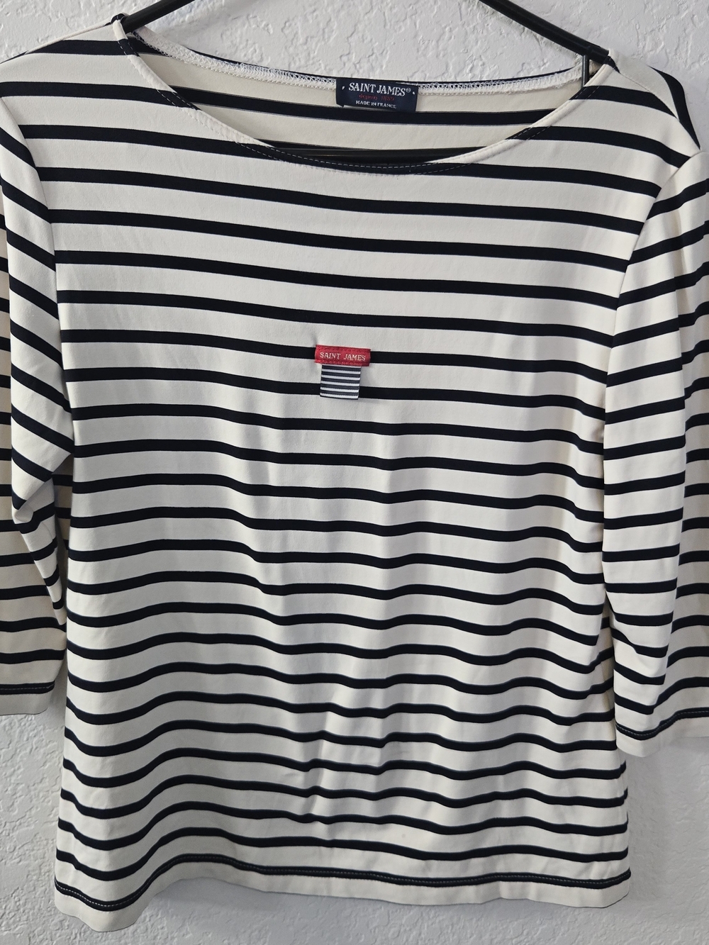 Saint James Cream & Black Striped Boatneck Top